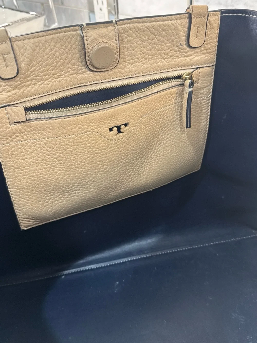 Tory Burch Beige Perforated Logo Leather Tote